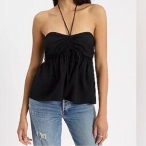 Express Black Strapless Ruched Bust Peplum Tank Top in Small